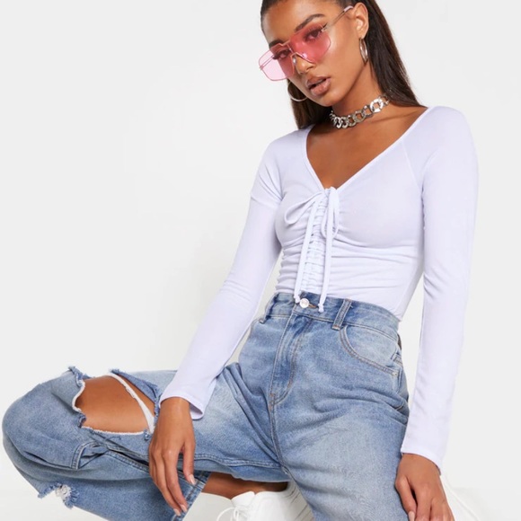 PrettyLittleThing white ruched bodysuit - Picture 4 of 6